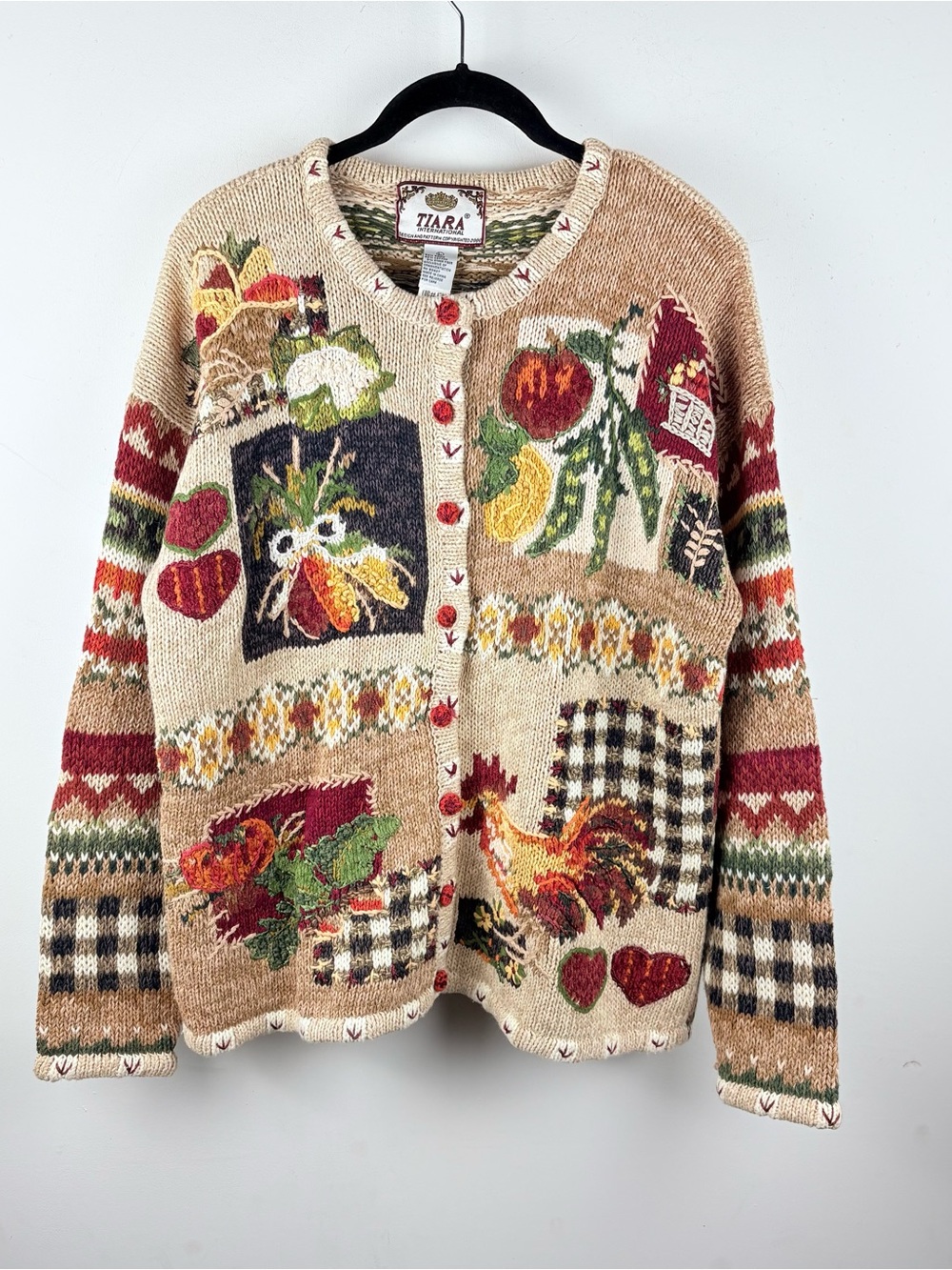 Vintage Tiara Heirloom Fall Harvest Patchwork Cardigan Sweater Cottagecore 90s L